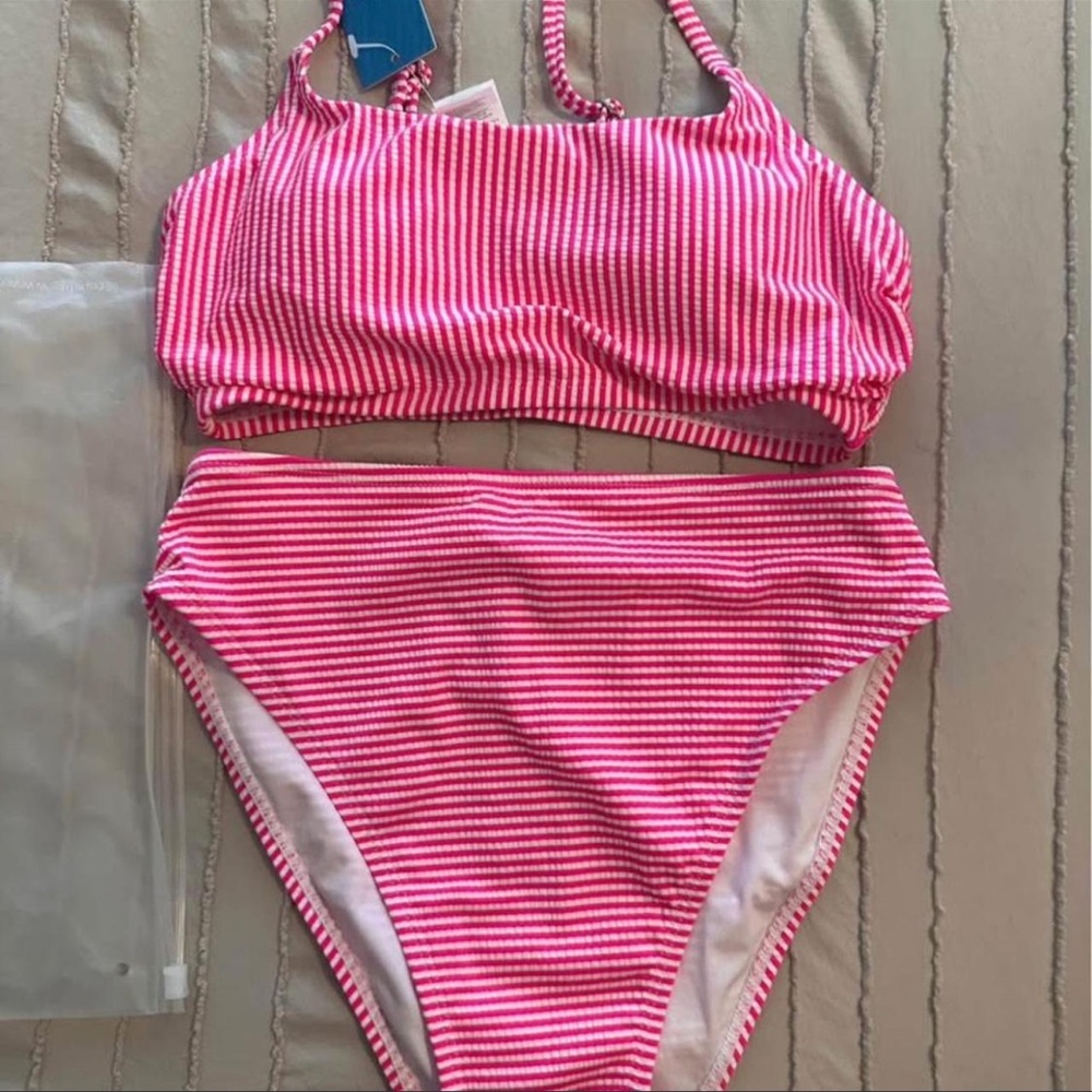 Cupshe Pink and White Striped Bikini Set